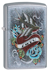 Zippo 29874 Зажигалка Vintage Tattoo с покрытием Street Chrome™, латунь/сталь, серебристая, матовая, 36x12x56 мм