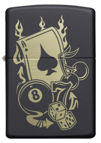 49257 Зажигалка ZIPPO Gambling Design с покрытием Black Matte, латунь/сталь, чёрная, матовая, 36x12x56 мм