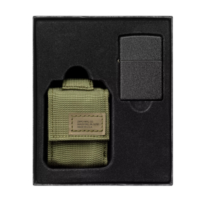 49400 Набор ZIPPO: чёрная зажигалка Black Crackle® и зеленый нейлоновый чехол, в подарочной коробке