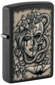 48616 Зажигалка ZIPPO Gory Tattoo с покрытием Black Matte, латунь/сталь, черная, матовая, 38x13x57 мм