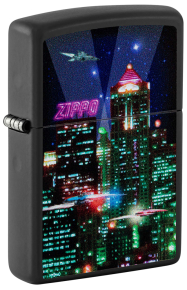 48506 Зажигалка ZIPPO Cyber City с покрытием Black Matte, латунь/сталь, черная 38x13x57 мм